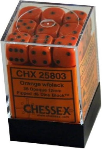 Opaque 36 * D6 Orange / Black 12mm Chessex Dice (CHX25803)