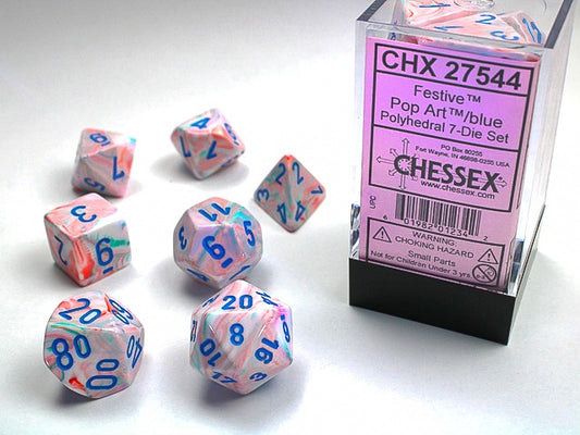 Festive 7-Die Set Pop-Art / Blue Chessex Dice (CHX27544)