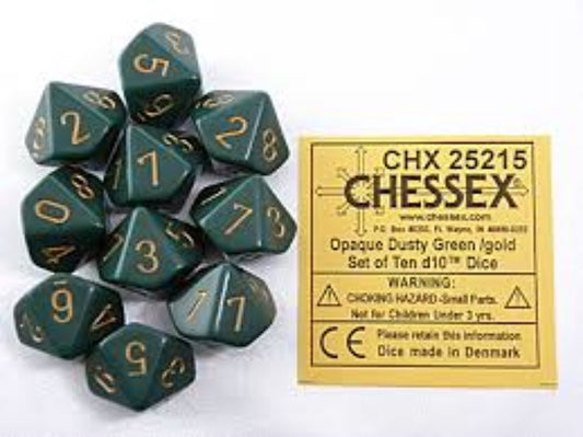 Opaque 10 * D10 Dusty Green / Copper Chessex Dice (CHX25215)
