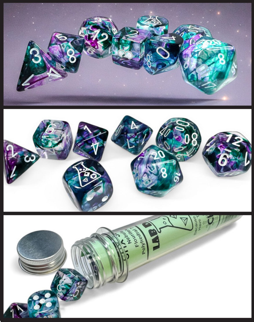 Nebula 7-die Set Polyhedral Fluorite/white