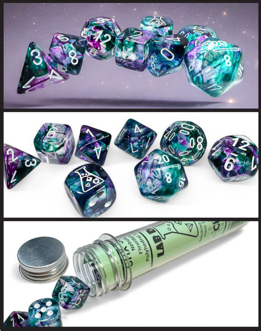 Nebula 7-die Set Polyhedral Fluorite/white