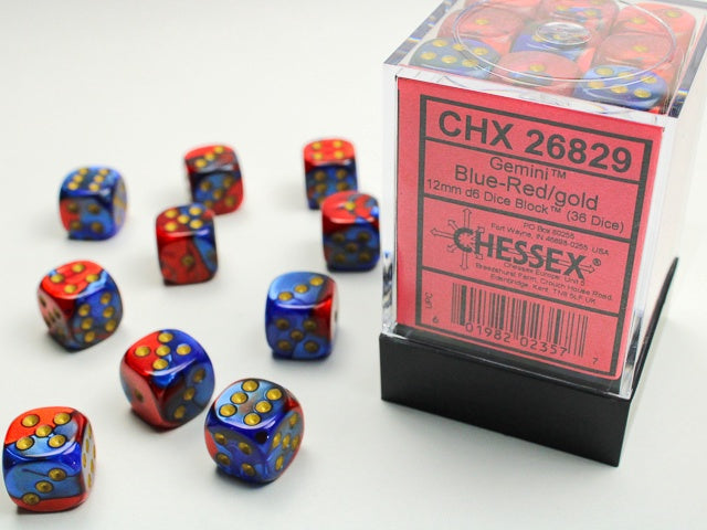 Gemini 36 * D6 Blue-Red / Gold 12mm Chessex Dice (CHX26829)