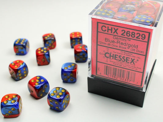 Gemini 36 * D6 Blue-Red / Gold 12mm Chessex Dice (CHX26829)