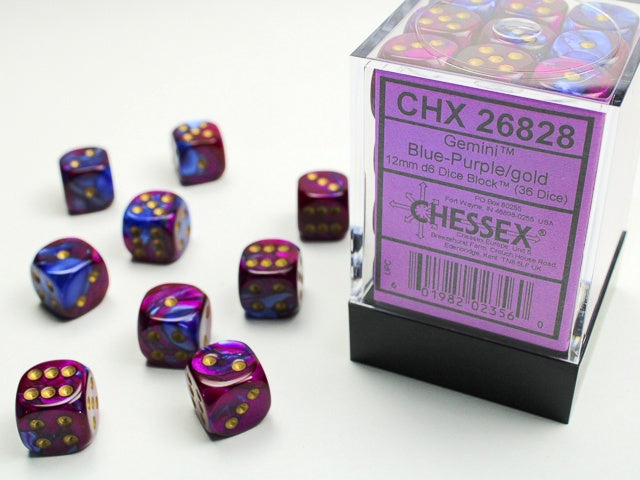 Gemini 36 * D6 Blue-Purple / Gold 12mm Chessex Dice (CHX26828)