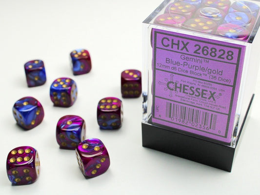 Gemini 36 * D6 Blue-Purple / Gold 12mm Chessex Dice (CHX26828)
