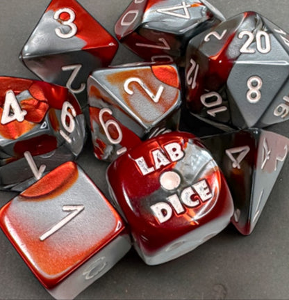 Gemini 7-die Set Polyhedral Red- Steel/white