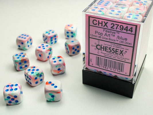 Festive 36 * D6 Pop-Art / Blue 12mm Chessex Dice (CHX27944)