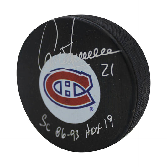 Guy Carbonneau Autographed & Inscribed Puck - Logo