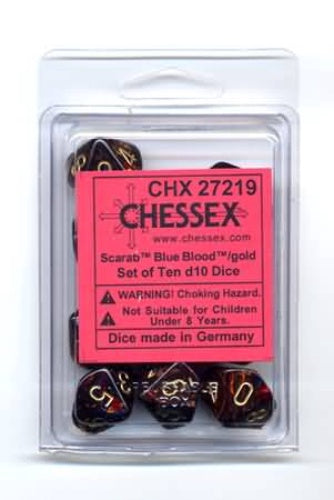 Scarab 10 * D10 Blue Blood / Gold Chessex Dice (CHX27219)