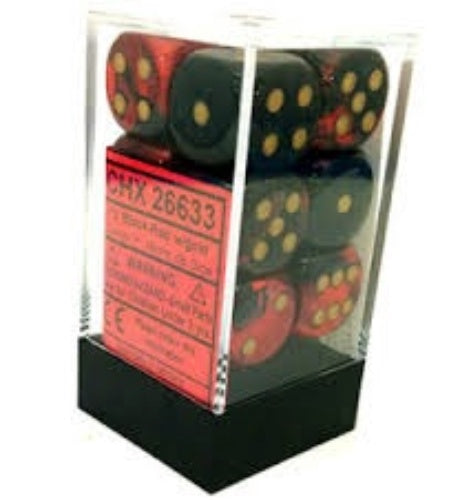 Gemini 12 * D6 Black-Red / Gold 16mm Chessex Dice (CHX26633)