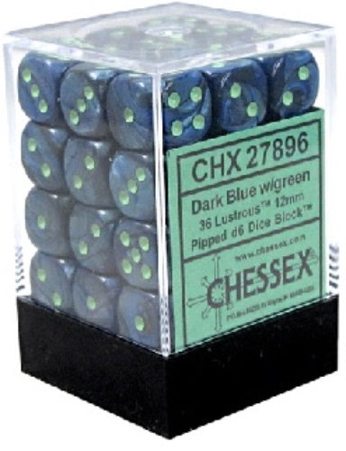 Lustrous 36 * D6 Dark Blue / Green 12mm Chessex Dice (CHX27896)