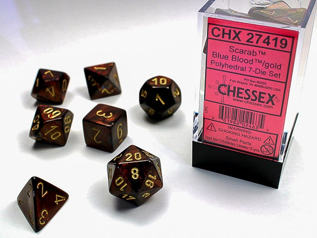 Scarab 7-Die Set Blue Blood / Gold Chessex Dice (CHX27419)