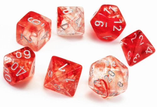 Nebula 7-Die Set Red / Silver Luminary (2021) Chessex Dice (CHX27554)