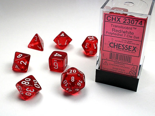 Translucent 7-Die Set Red / White - New Version Chessex Dice (CHX23074)