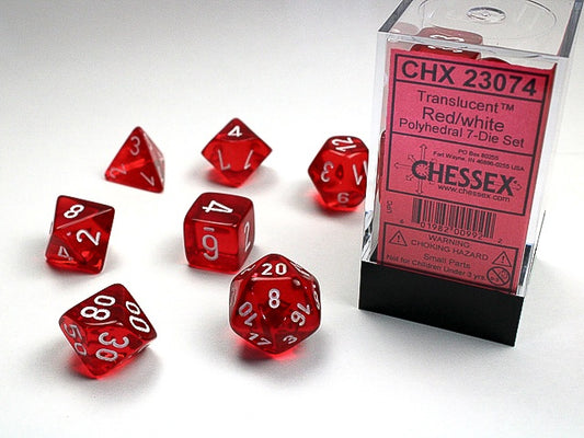 Translucent 7-Die Set Red / White - New Version Chessex Dice (CHX23074)