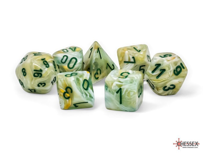 Mega-hedral 7-Die Set Marble Green / Dark Green Chessex Dice (CHX22409)