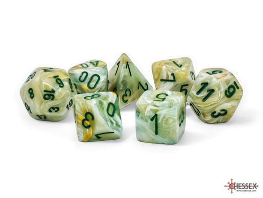 Mega-hedral 7-Die Set Marble Green / Dark Green Chessex Dice (CHX22409)