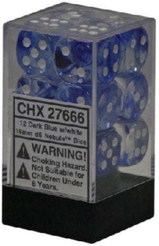 Nebula 12 * D6 Dark Blue / White 16mm Chessex Dice (CHX27666)