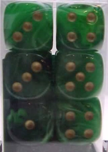 Vortex 12 * D6 Green / Gold 16mm Chessex Dice (CHX27635)
