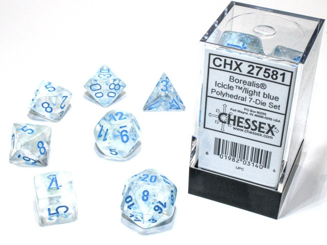 Borealis 7-Die Set Icicle / Light Blue Luminary Chessex Dice (CHX27581)