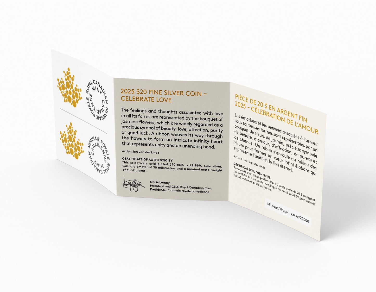 Célébrez l'amour – Pièce de 1 oz en argent fin (2025) (247519)