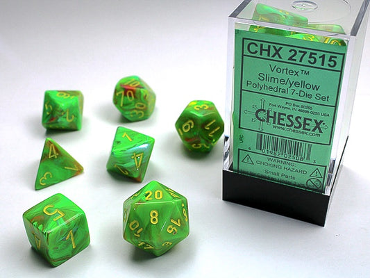 Vortex 7-Die Set Slime / Yellow Chessex Dice (CHX27515)