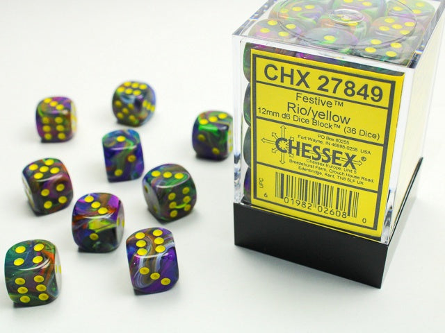 Festive 36 * D6 Rio W / Yellow 12mm Chessex Dice (CHX27849)