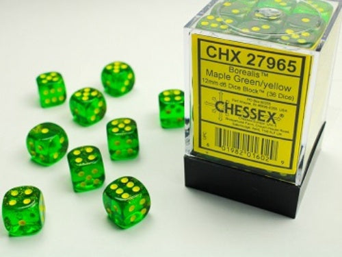Borealis 36 * D6 Maple Green / Yellow 12mm Chessex Dice (CHX27965)