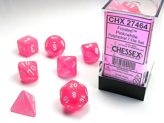 Frosted 7-Die Set Pink / White Chessex Dice (CHX27464)
