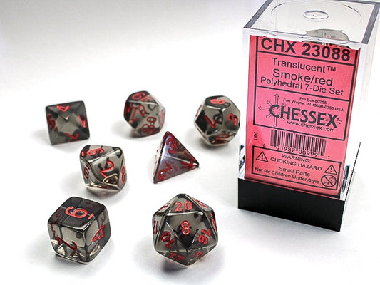 Translucent 7-Die Set Smoke W / Red Chessex Dice (CHX23088)