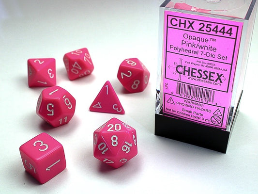 Opaque 7-Die Set Pink / White Chessex Dice (CHX25444)
