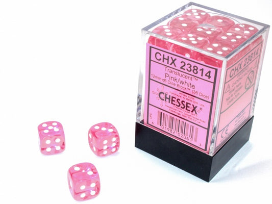 Translucent 36 * D6 Pink / White 12mm Chessex Dice (CHX23814)