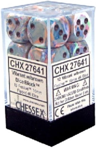 Festive 12 * D6 Vibrant / Brown 16mm Chessex Dice (CHX27641)