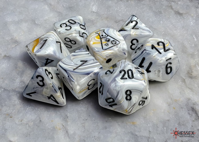 Marble 7-die Set Polyhedral Calcite/black