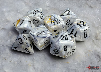 Marble 7-die Set Polyhedral Calcite/black