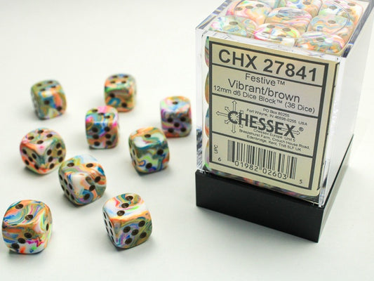 Festive 36 * D6 Vibrant / Brown 12mm Chessex Dice (CHX27841)