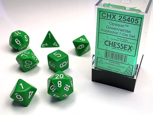 Opaque 7-Die Set Green / White Chessex Dice (CHX25405)