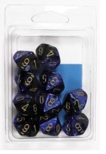 Gemini 10 * D10 Black-Blue / Gold Chessex Dice (CHX26235)