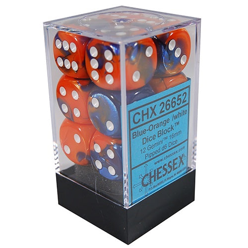 Gemini 12 * D6 Blue-Orange / White 16mm Chessex Dice (CHX26652*)