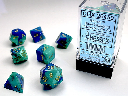 Gemini 7-Die Blue-Teal / Gold Chessex Dice (CHX26459)