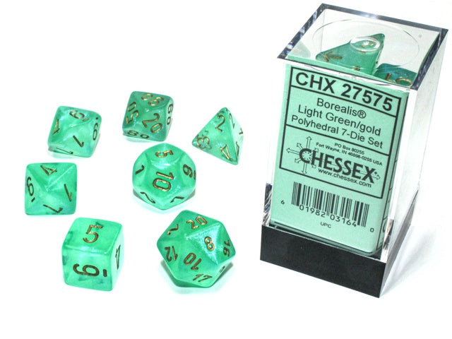 Borealis 7-Die Set Light Green / Gold Luminary Chessex Dice (CHX27575)