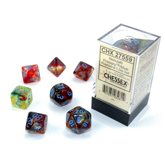 Nebula 7-Die Set Primary / Turquoise Luminary (2021) Chessex Dice (CHX27559)