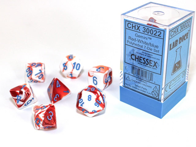 Gemini 7-Die Set Red White / Blue Chessex Dice (CHX30022*)