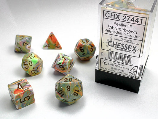 Festive 7-Die Set Vibrant / Brown Chessex Dice (CHX27441)