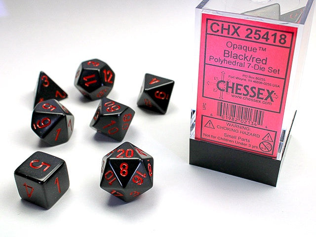 Opaque 7-Die Set Black / Red Chessex Dice (CHX25418)