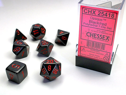 Opaque 7-Die Set Black / Red Chessex Dice (CHX25418)