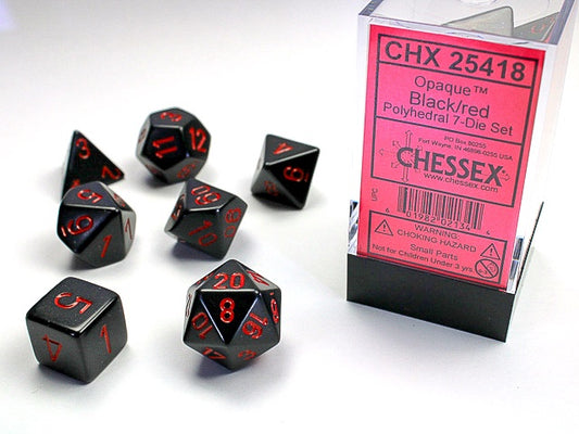 Opaque 7-Die Set Black / Red Chessex Dice (CHX25418)