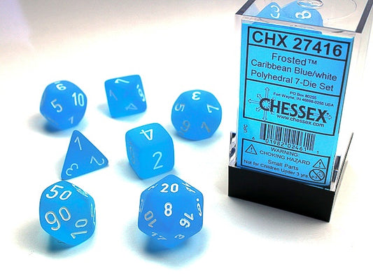 Frosted 7-Die Set Caribbean Blue / White Chessex Dice (CHX27416)