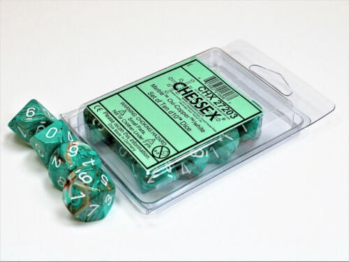 Marble 10 * D10 Oxi-Copper / White Chessex Dice (CHX27203)