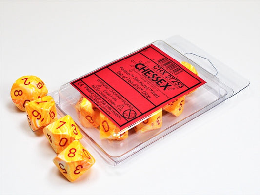 Festive 10 * D10 Sunburst / Red Chessex Dice (CHX27253)